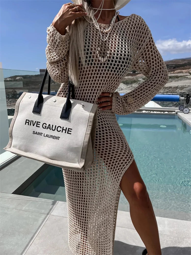 שמלת חוף רשת מקסי בעיצוב שסע - Miranda