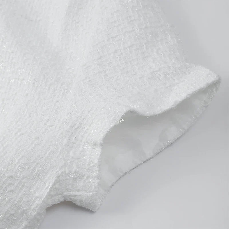 שמלת מיני אלגנטית שרוול קצר/ארוך סגנון מחויט בד ארוג בעיטור נצנצים ופנינים - Lucia