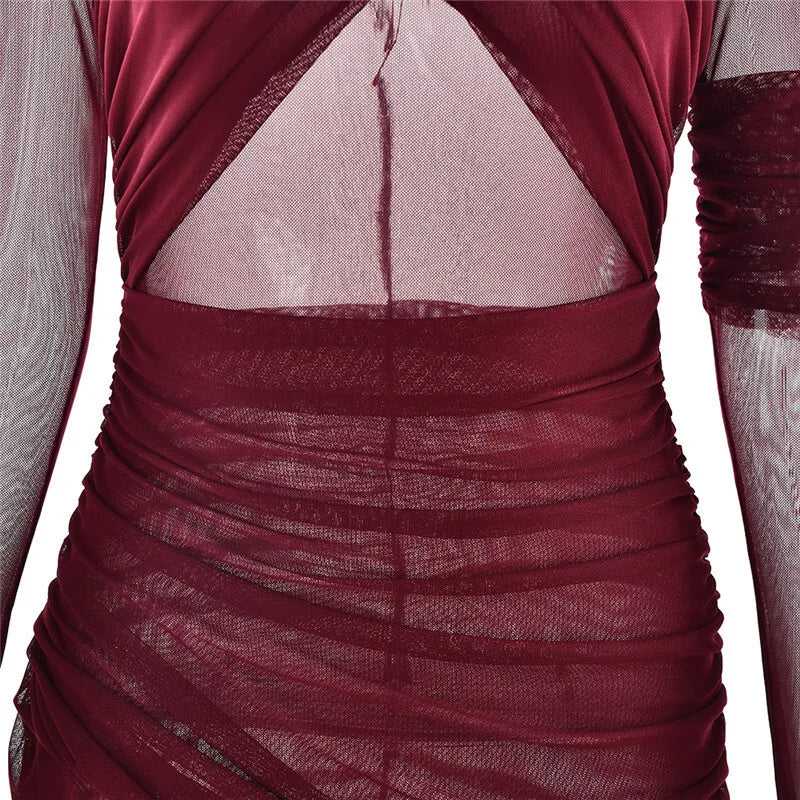 שמלת מקסי רשת בעיצוב כיווצים - גוון