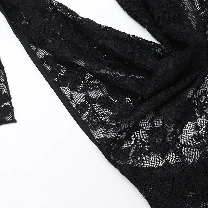 שמלת מקסי תחרה גב פתוח צווארון נופל - וניליה