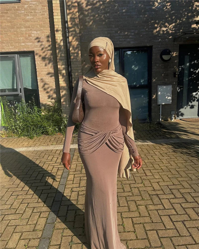 שמלת מקסי צנועה בעיצוב קיפולים - נויה