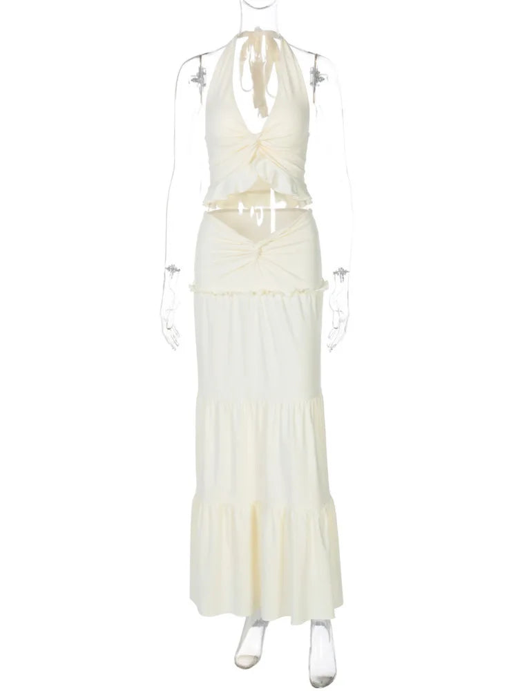 סט שני חלקים חצאית מקסי וטופ קשירה בצוואר - לורנזה