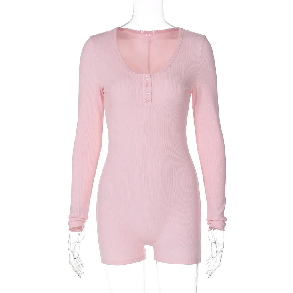 אוברול חלק אחד סרוג בעיטור כפתורים - Lauren