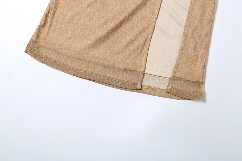 שמלת מקסי רשת נצנצים בעיצוב כיווצים וקשירה בעיטור שסע - August