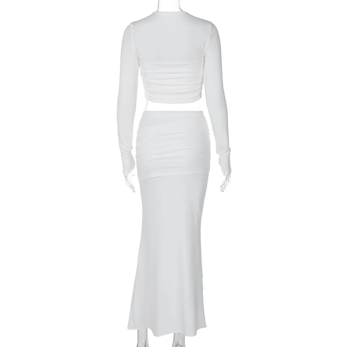 סט שני חלקים בעיצוב כיווצים חולצת טופ וחצאית מקסי - יהל