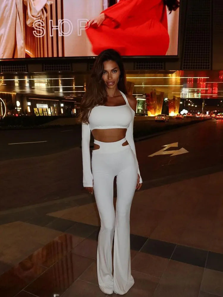 סט שני חלקים בעיצוב פתחים טופ קולר ומכנס פדלפון - סטייס