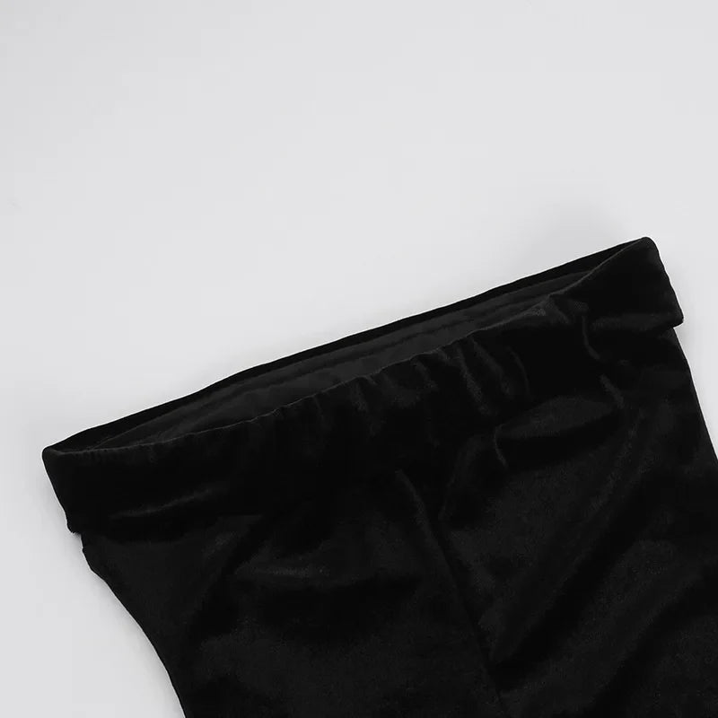 שמלת מקסי סטרפלס קטיפה צמודה  - MICAELLA