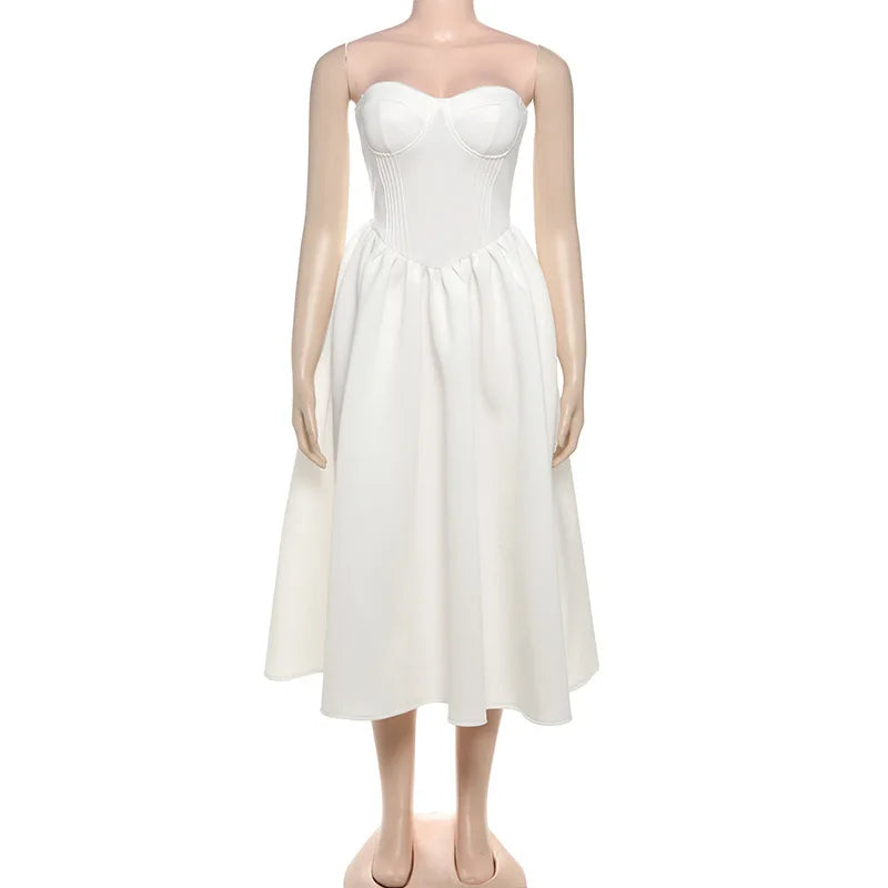 שמלת מידי סטרפלס בגזרת A בעיצוב אלגנטי - Simone