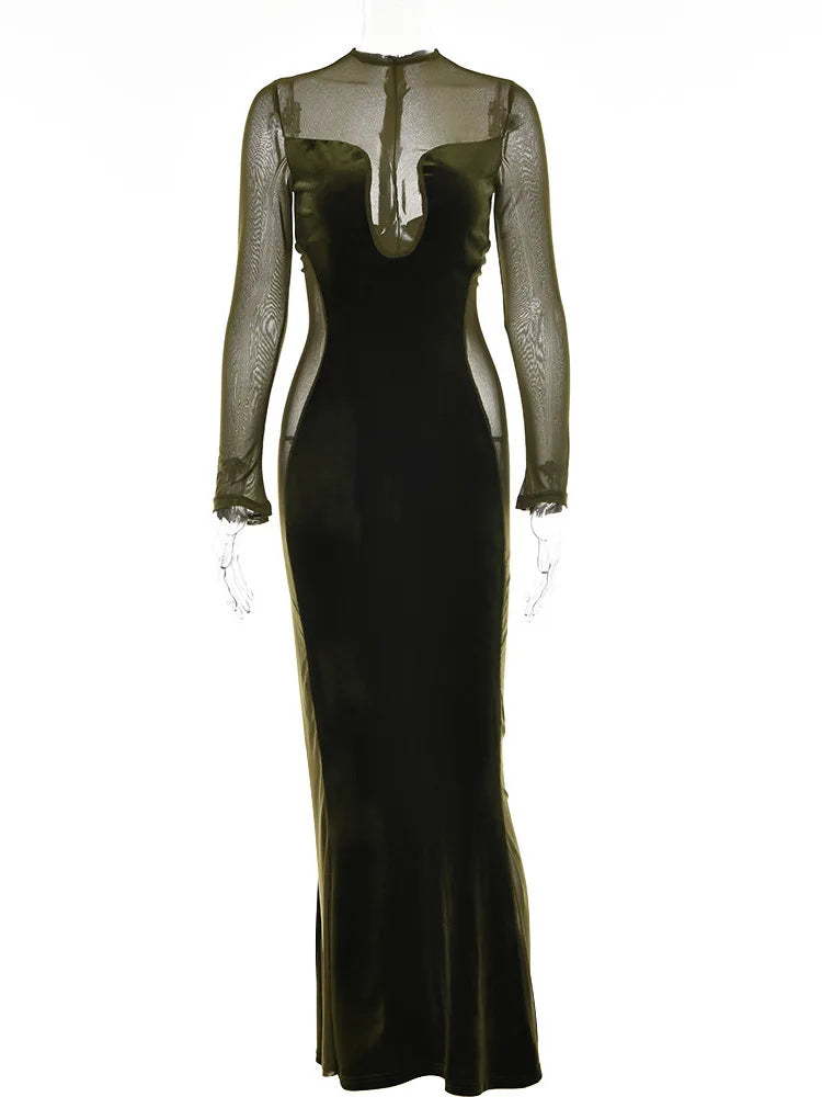 שמלת מקסי קטיפה בעיצוב רשת - סער