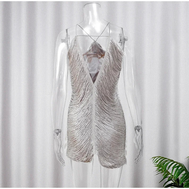 שמלת מיני חוטים מבריקים גב פתוח - Georgia