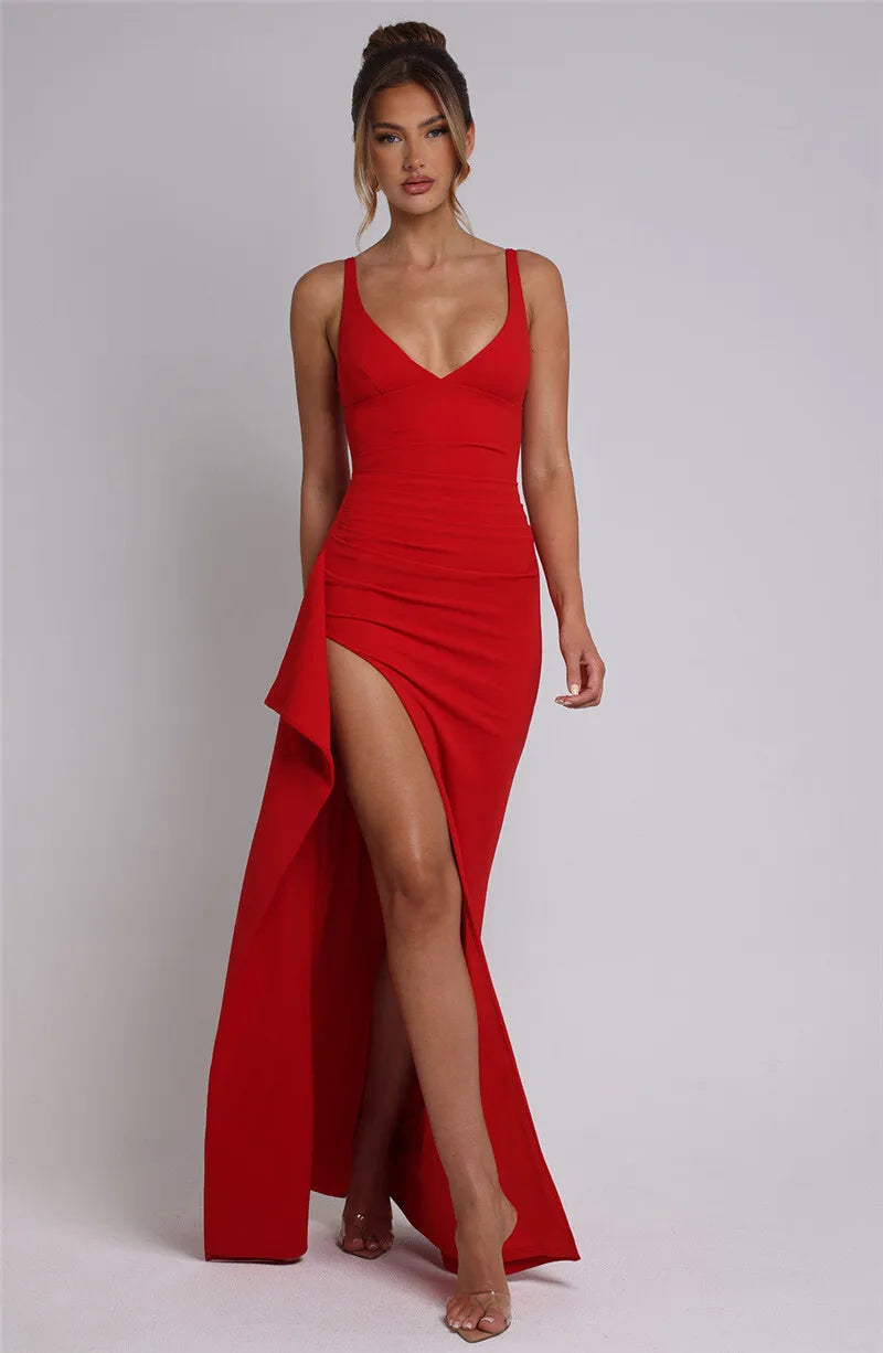 שמלת מקסי מלמלה בעיטור שסע - LILA