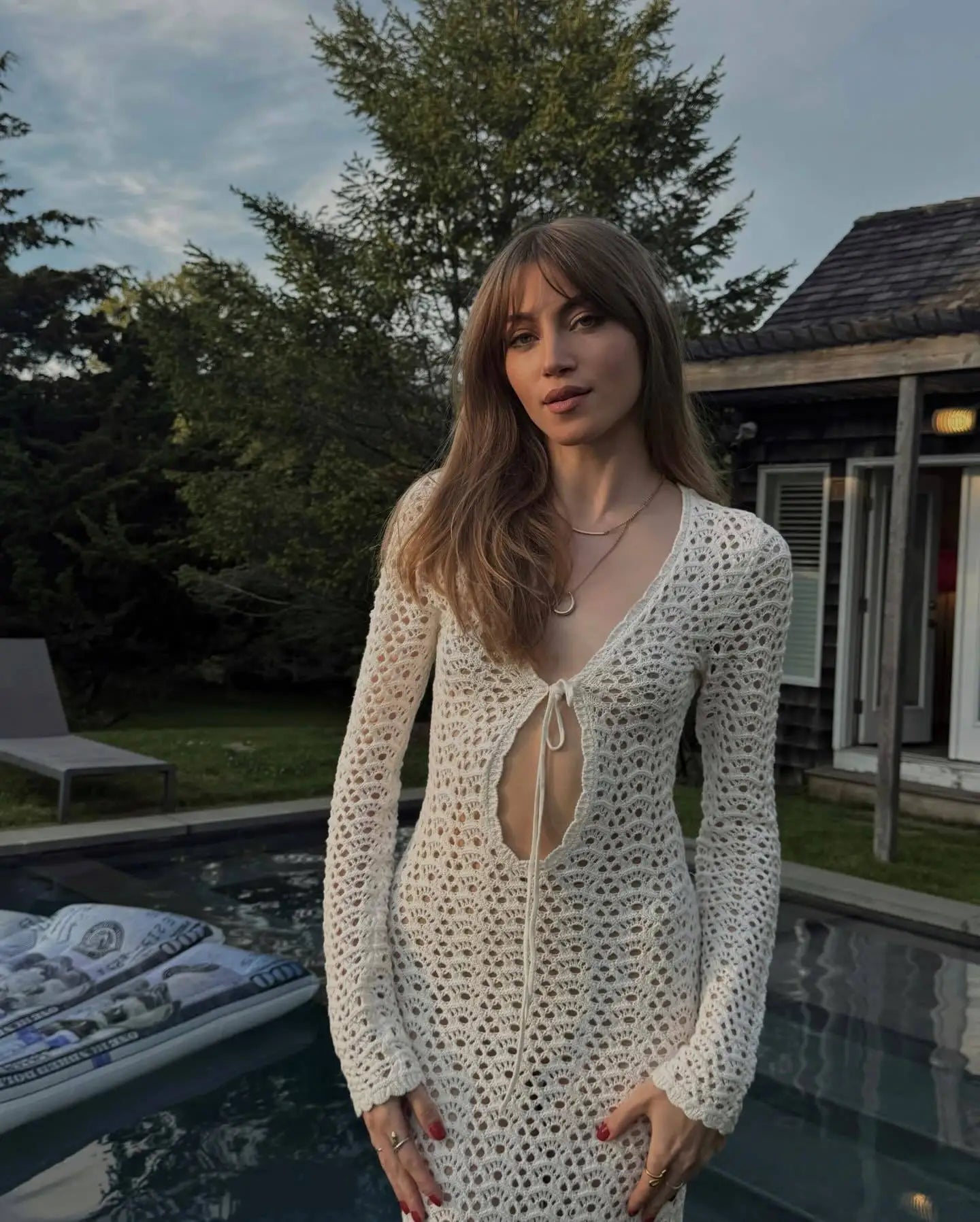 שמלת מקסי קרושה בעיטור קשירה בחזה - Halo