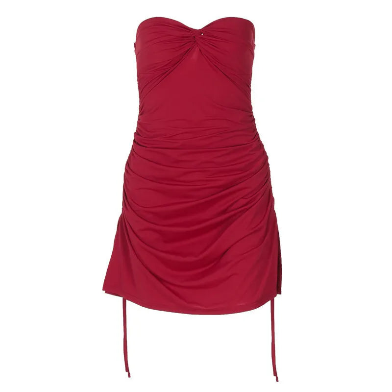 שמלת מיני סטרפלס כיווצים - גבי