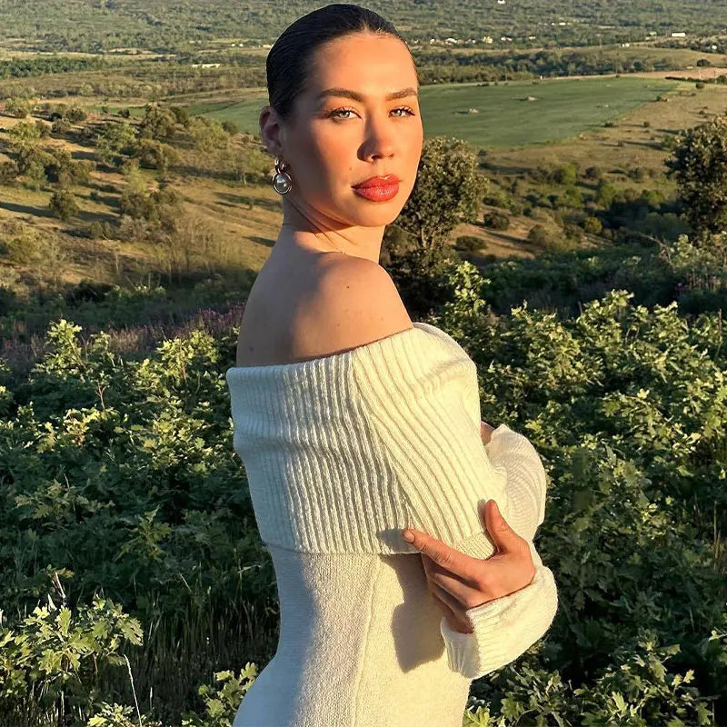 שמלת מידי סרוגה כתפיים חשופות - לירי