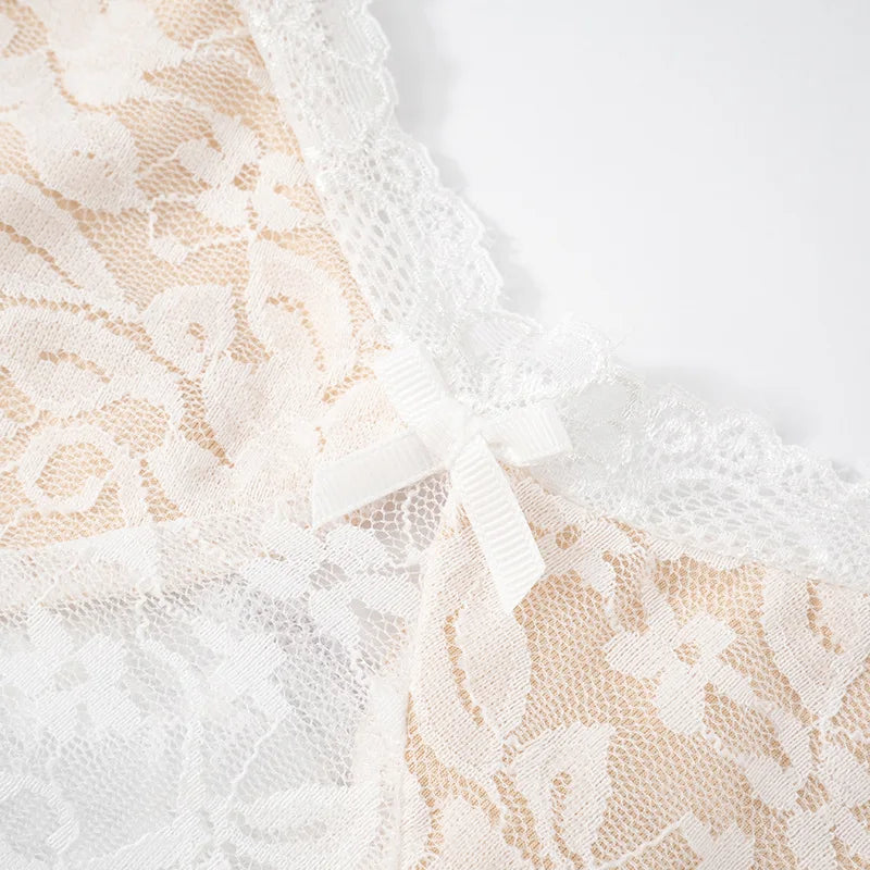 סט תחרה שני חלקים טופ גופיה וחצאית מידי - משי