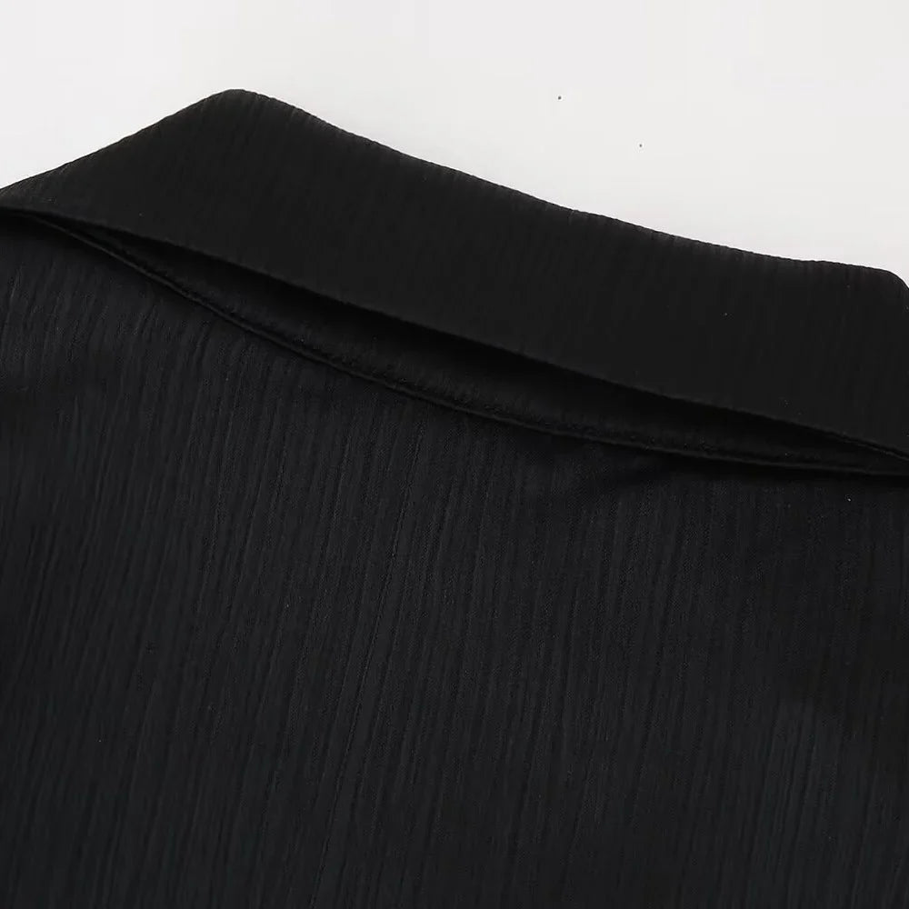 חליפת שני חלקים בד קרפ מבריק נעים מכנסיים ארוכים ובלייזר - ריקה