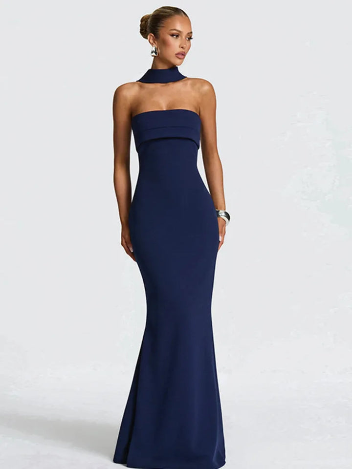 Strapless maxi dress with scarf decoration - MAROM