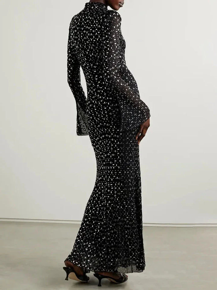 Luxurious maxi evening dress with sparkling diamond embellishment and turtleneck - Emerson