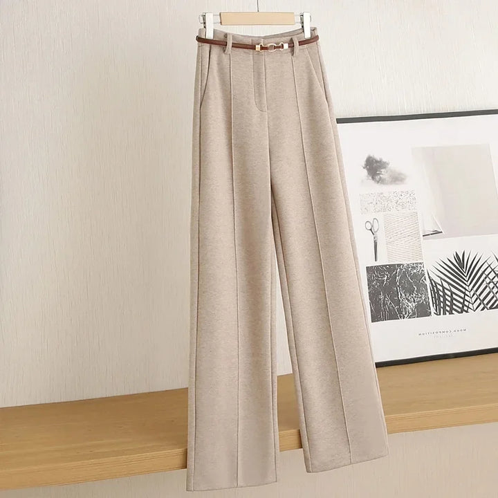 Tailored wool pants with elegant belt decoration