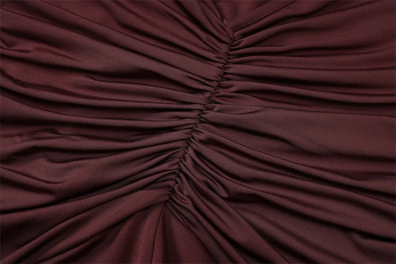 שמלת מקסי בעיצוב קשירה בצוואר ומחשוף V עמוק בעיטור שסע וכיווצים - צ'ינה