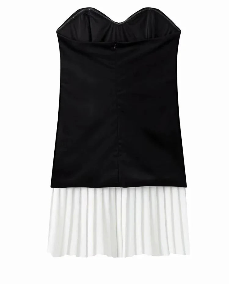 שמלת מיני קטיפה סטרפלס בעיצוב חצאית קיפולים - Evie