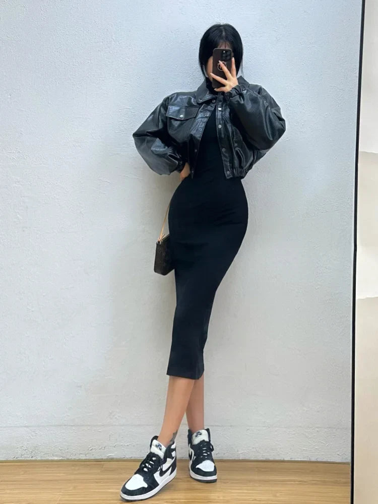 שמלת מידי סרוגה צמודה צווארון גולף - Kira