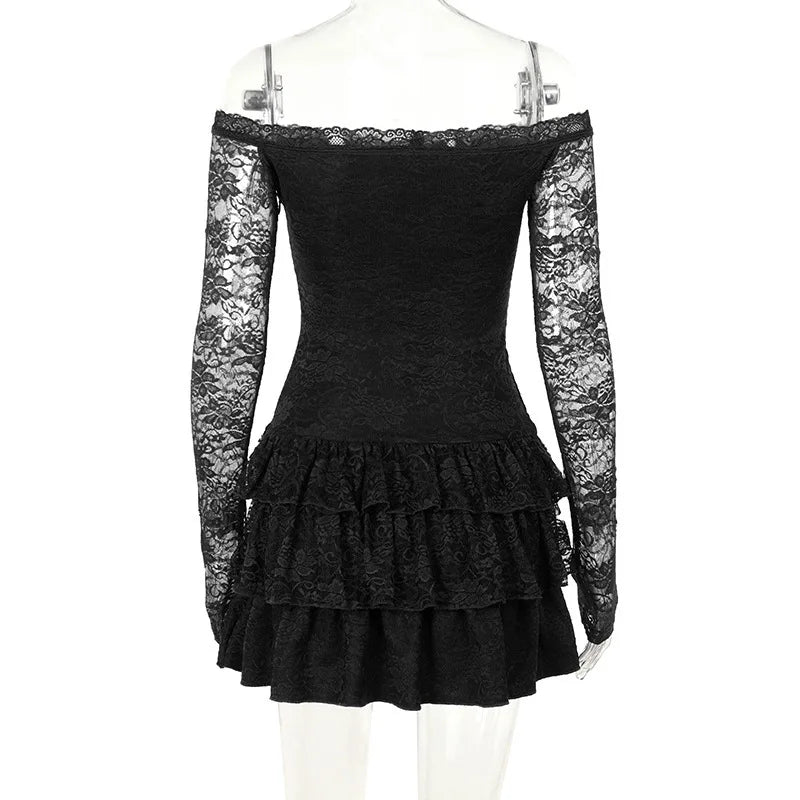 שמלת מיני תחרה מלמלה כתפיים חשופות - Shay