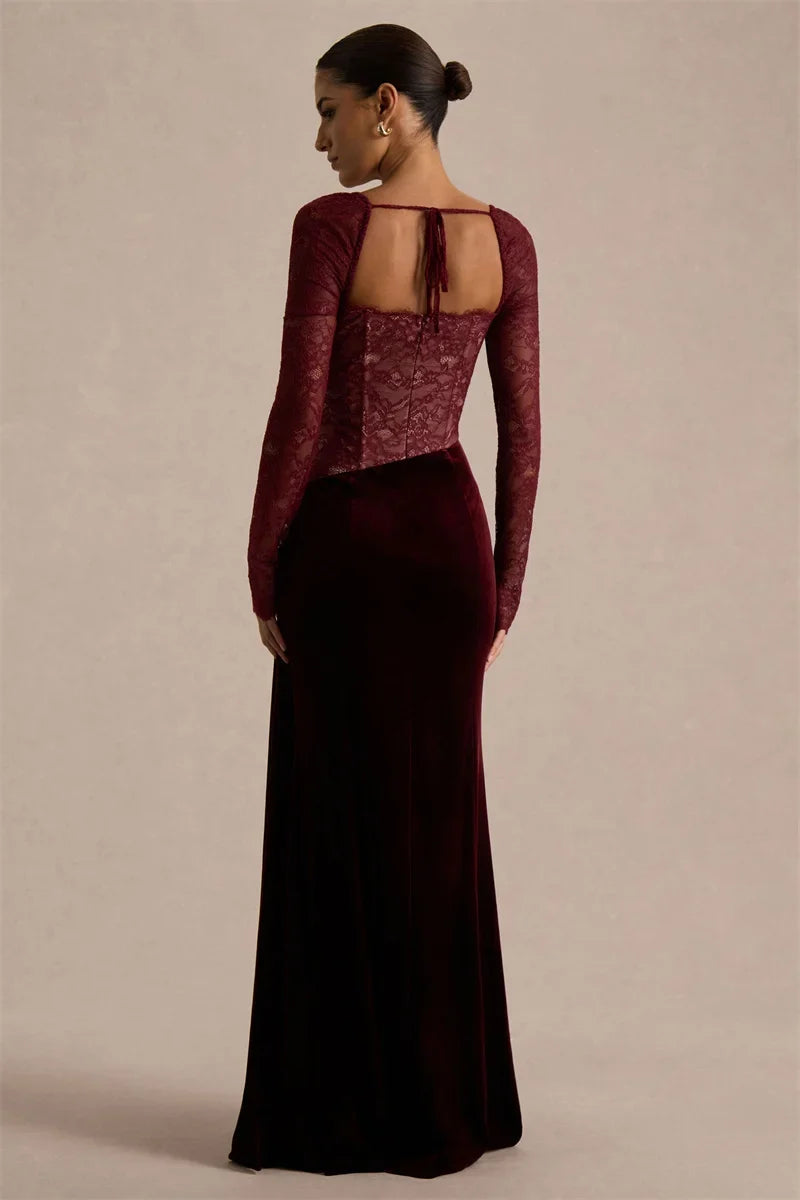 Velvet maxi dress with a lace corset design - CORI