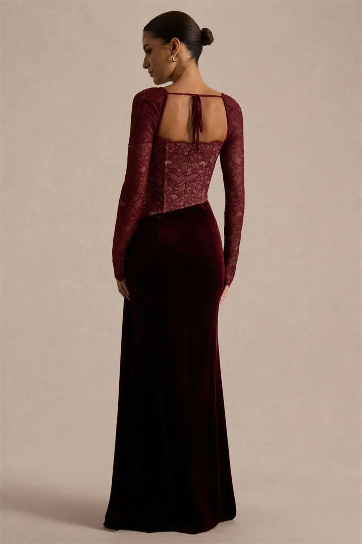 Velvet maxi dress with a lace corset design - CORI