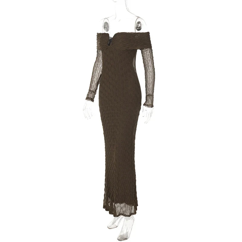 שמלת מקסי כתפיים חשופות בד בעיטור איורים - איידה