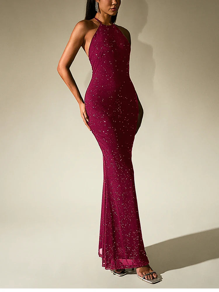 שמלת נצנצים מקסי קולר גב פתוח - אלישיה