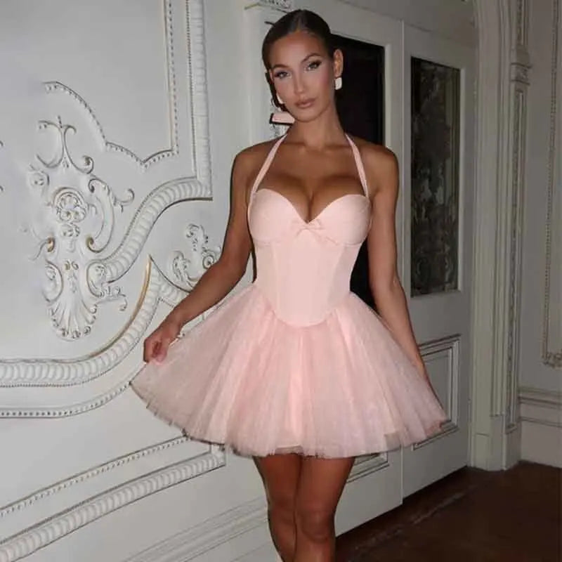 שמלת מיני בלרינה בגזרת A בעיצוב מחוך וטול גב פתוח - מימי