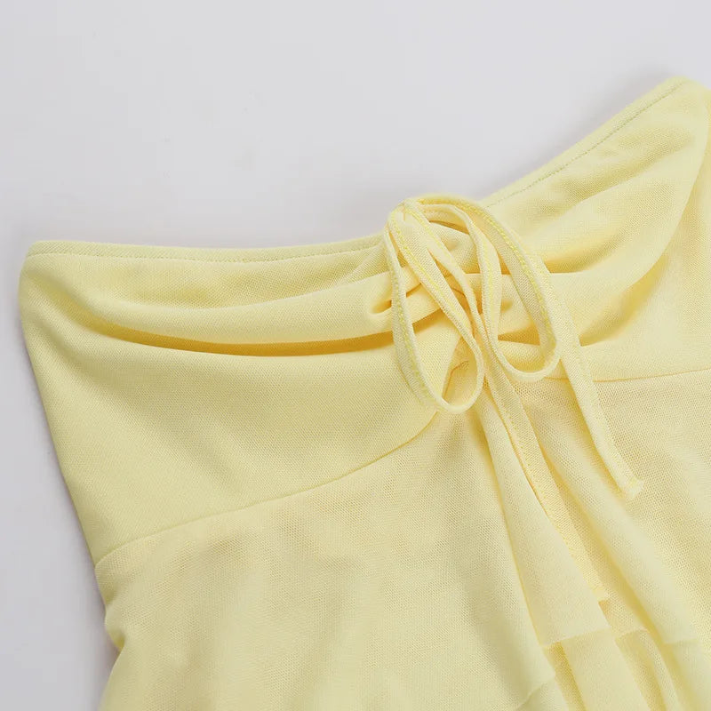 סט שני חלקים טופ סטרפלס וחצאית מקסי בעיטור מלמלה - סאני