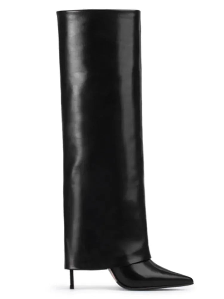Genuine leather/imitation leather high pointed heel boots - Amaya