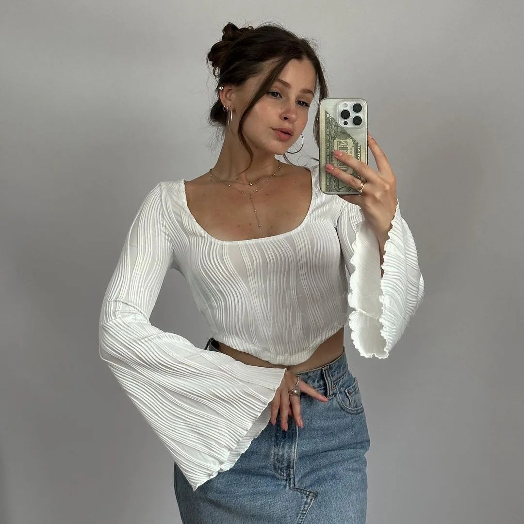 Bell-sleeved crepe blouse - Barbara