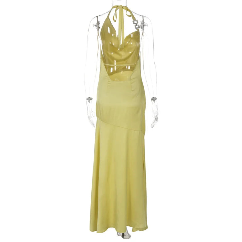 שמלת מקסי קשירה בצוואר גב פתוח בעיצוב שסע בעיטור אבזם - שון