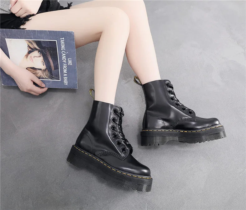 Satin lace-up leather boots - Winnie