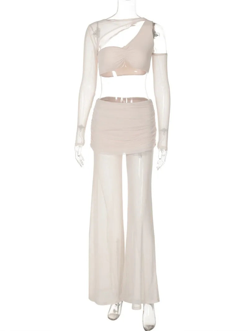 סט שני חלקים בעיצוב רשת מכנסי פדלפון וטופ -  Alison