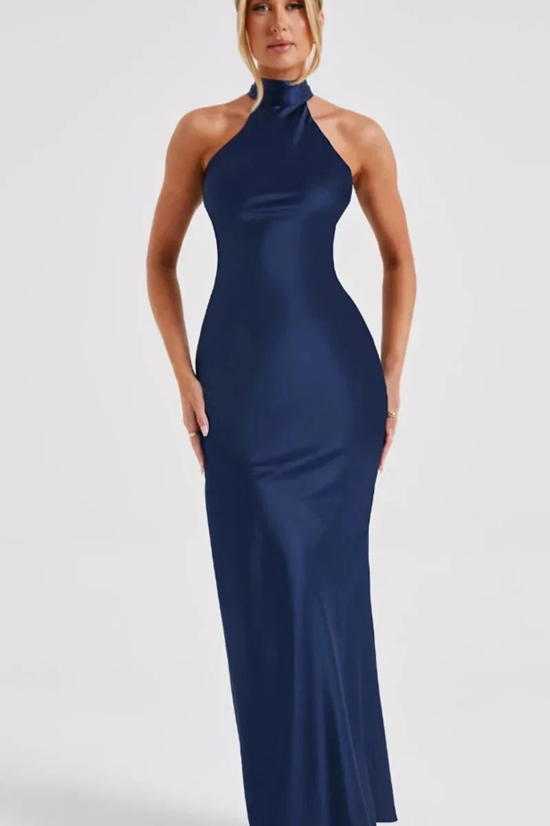 Satin maxi dress with slit - Amari 