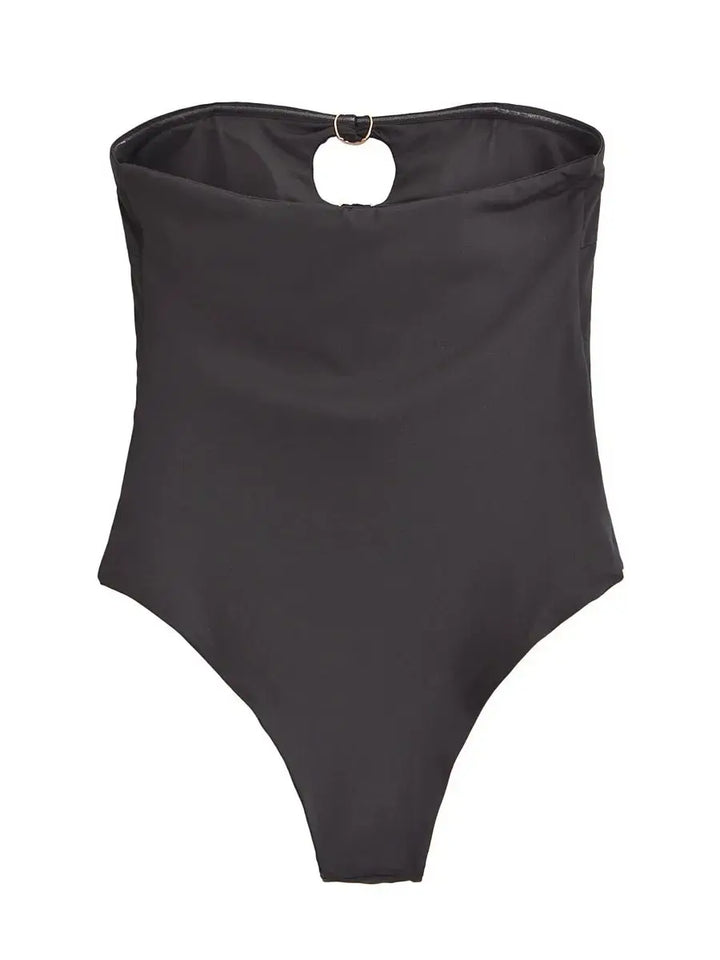 Strapless one-piece swimsuit with gold heart buckles and openings - Choshen 