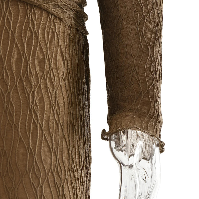 שמלת מקסי כיווצים בעיטור קשירה צווארון גולף - הלסי