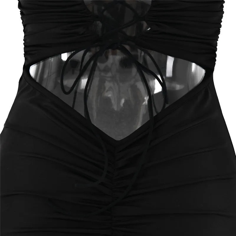 שמלת מקסי סטרפלס צמודה כיווצים בישבן קשירות בגב - ג'ורג'ינה