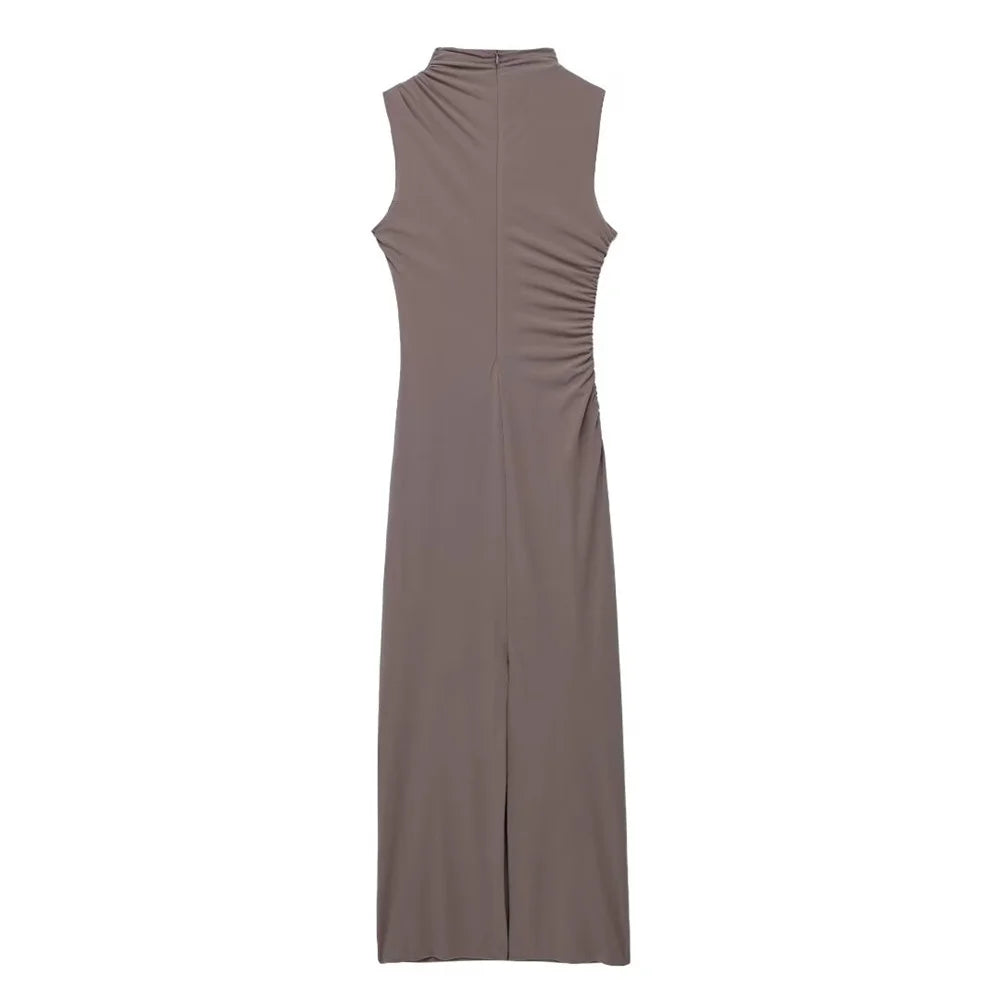 שמלת מקסי אלגנטית צמודה בעיצוב כיווצים - לוזיאנה