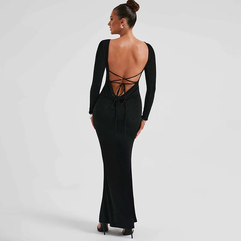 שמלת מקסי גב פתוח קשירות - אלונה