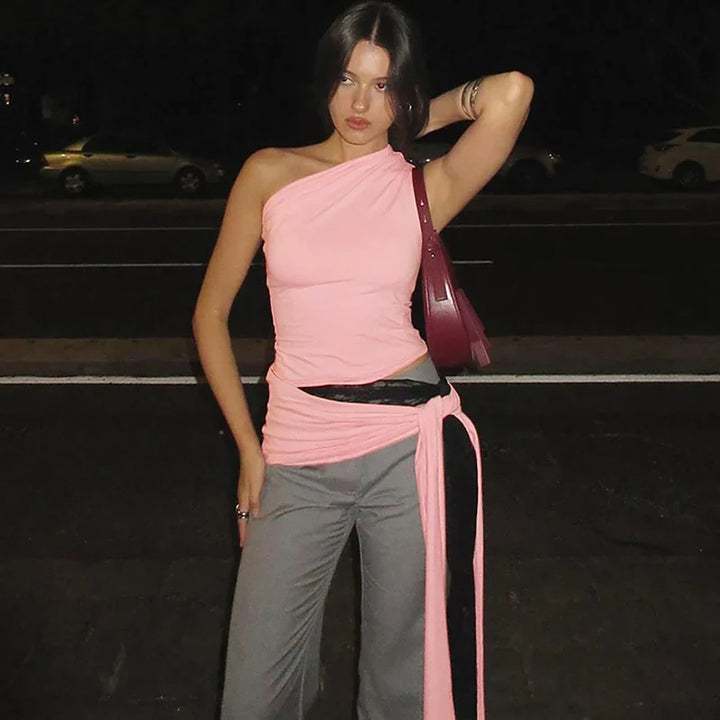 Asymmetrical tank top with tie detail - Nix