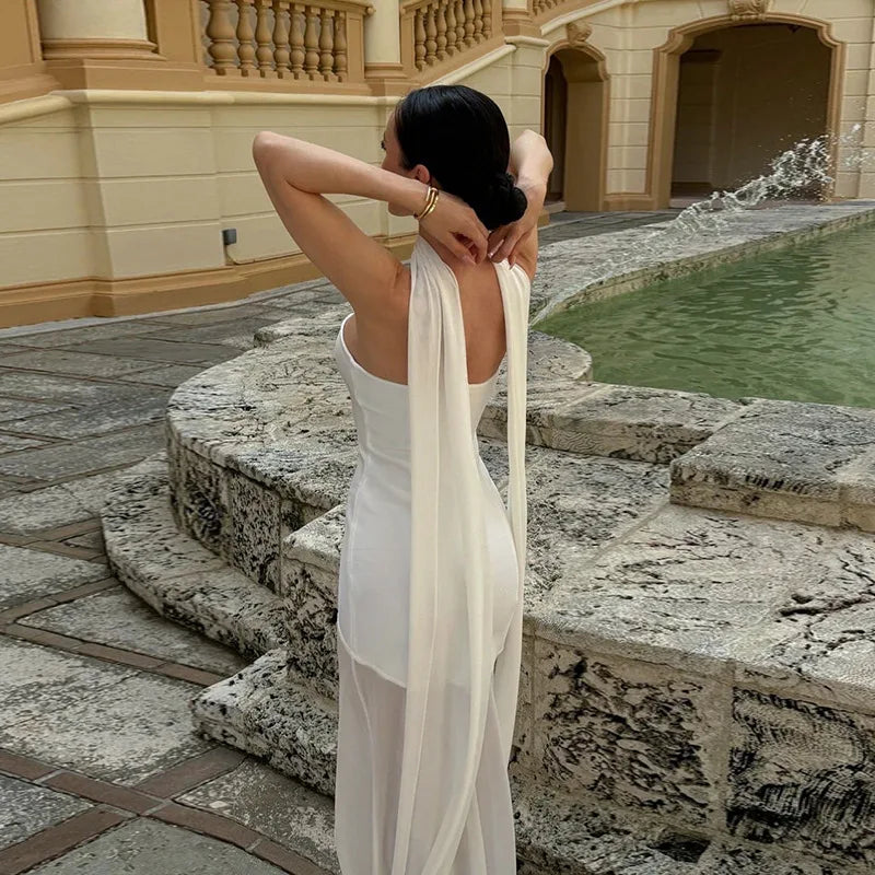 שמלת מקסי כתפייה אחת בעיצוב שיפון - מלאניה