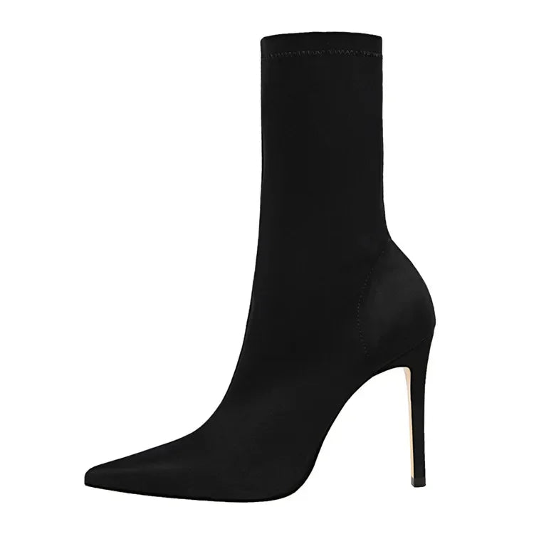 Silk fabric pointed heel boots - Margot