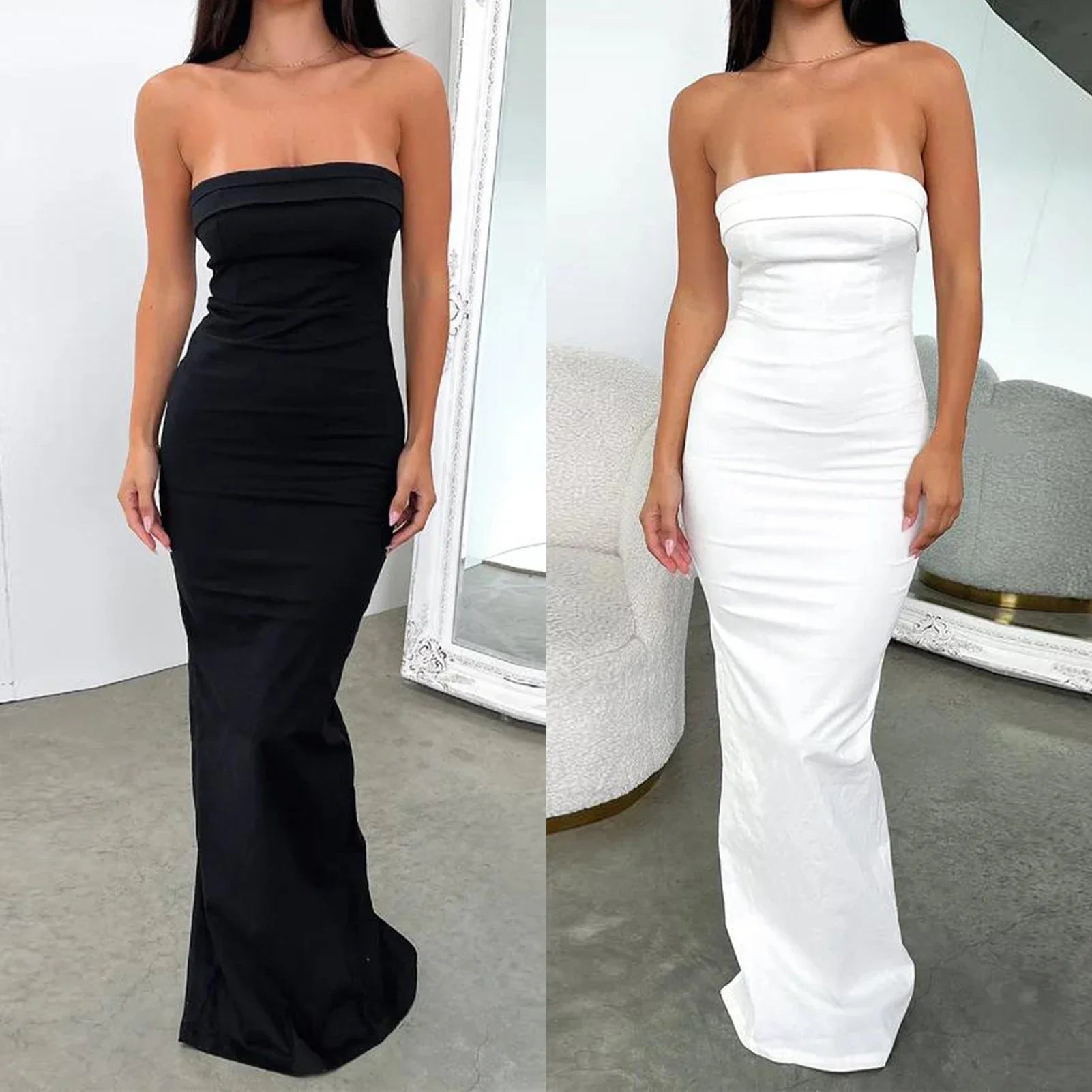 שמלת מקסי סטרפלס אלגנטית - זורי