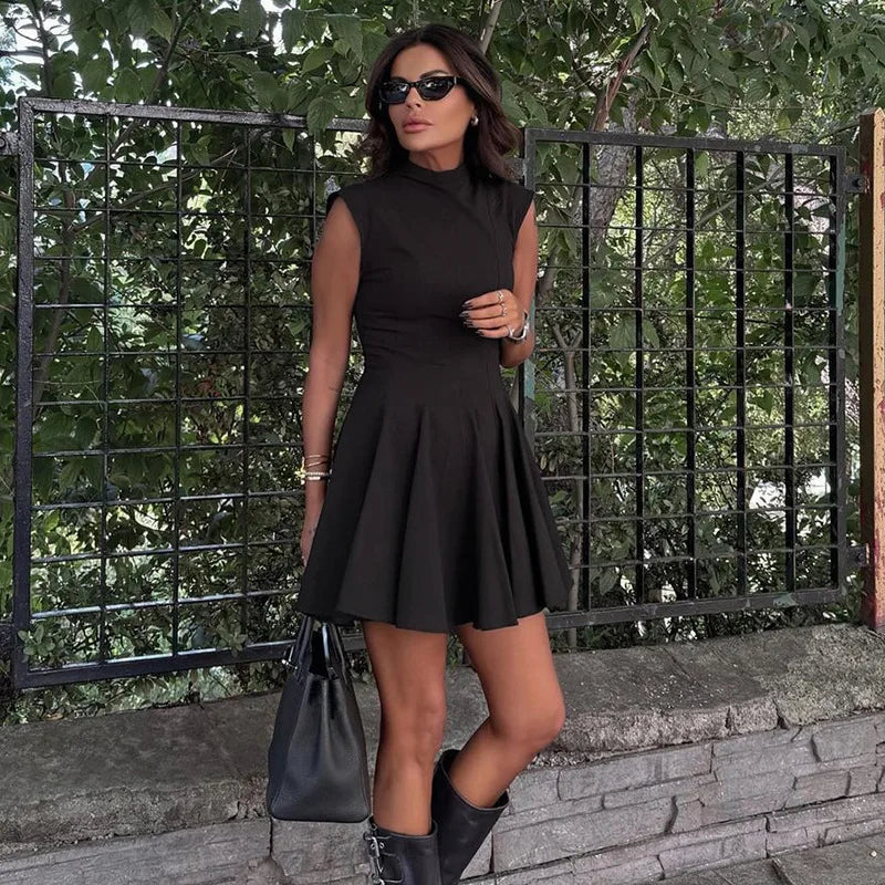 שמלת מיני מלמלה בגזרת A צווארון חצי גולף - ריילי