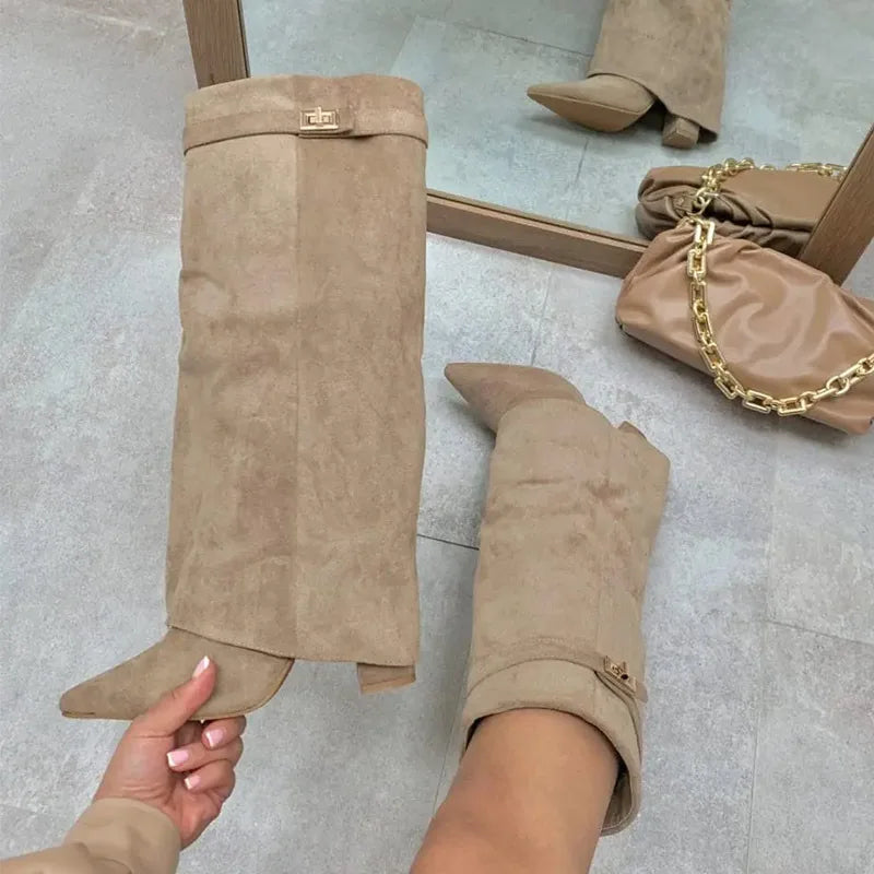 מגפי עקב גבוהים בעיצוב זמש / דמוי עור - Phoebe